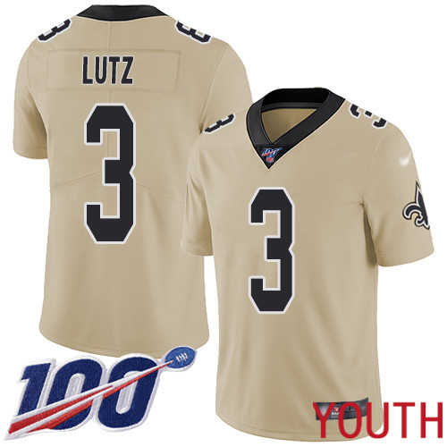 New Orleans Saints Limited Gold Youth Wil Lutz Jersey NFL Football #3 100th Season Inverted Legend Jersey->youth nfl jersey->Youth Jersey
